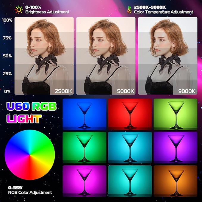 ULANZI U60 RGB Video Lights Black LED Camera Light 360° Full Color Portable - Image 2