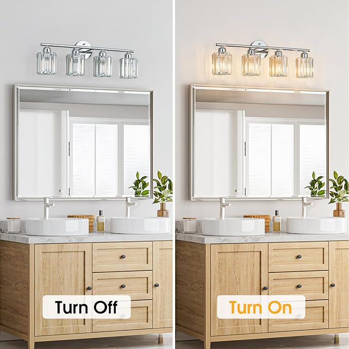 FDPBY Modern 4 Light Crystal Vanity Light, Chrome Vertical Bathroom Light - Image 6