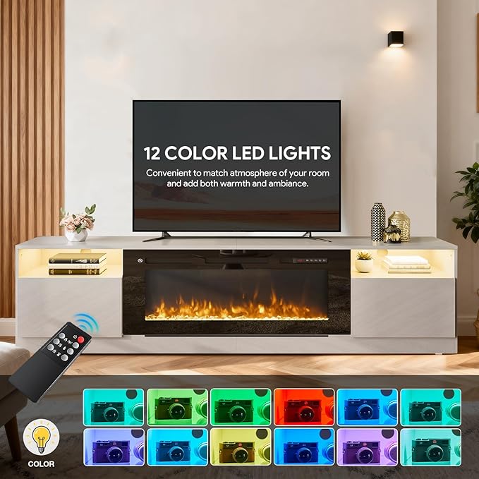 YISUFO 80” TV Stand with 36” Electric Fireplace, Large Modern Media - Image 3
