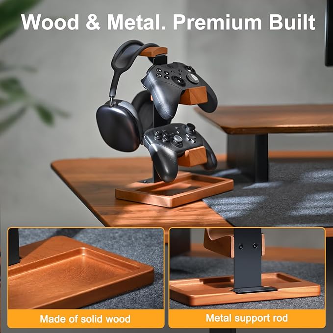 HUMANCOZY Solid Wood Controller Holder and Headphone Stand, Gaming Controller - Image 3