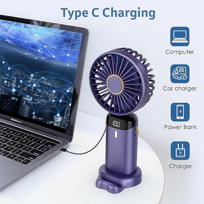 AMPMG LED Digital Display Rechargeable Fan – Portable Handheld & Desk Fan - Image 2