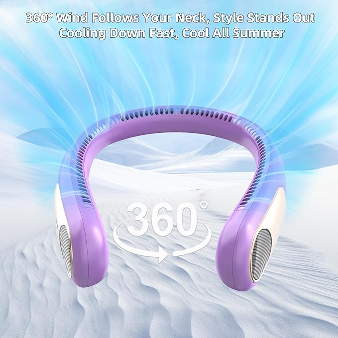 Portable Neck Fan, Personal Wearable Bladeless Fan, LED Display, 6000mAh USB - Image 2