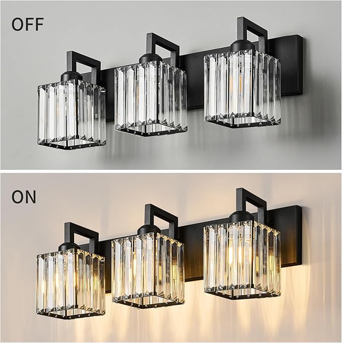 FDPBY Modern Bathroom Vanity Light 3-Lights Black Crystal Wall Lamp Bathroom - Image 4