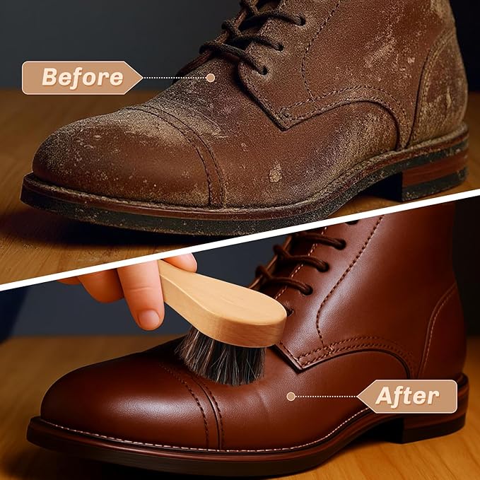 2 Pcs Horsehair Shine Shoes Brush Kit Polish Dauber Applicators Cleaning - Image 6