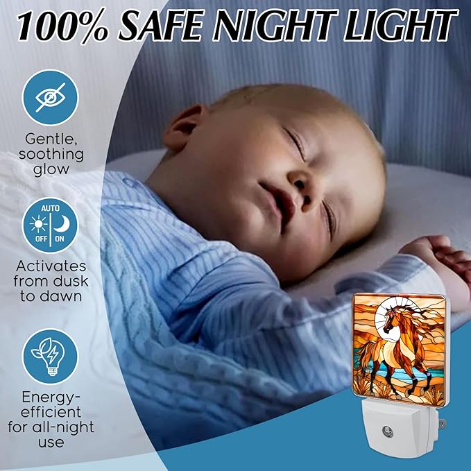 PODMemory Horse Stained Glass Night Lights Plug into Wall - Image 5