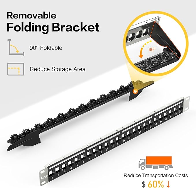 PBAEGAV 24 Port Patch Panel Blank UTP/STP 1U 19“ Keystone Patch Panel - Image 2
