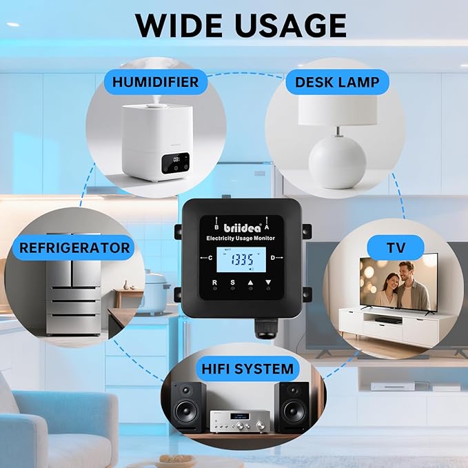briidea Electricity Usage Monitor, 4-Outlet Power Consumption Watt Voltage Amp - Image 6