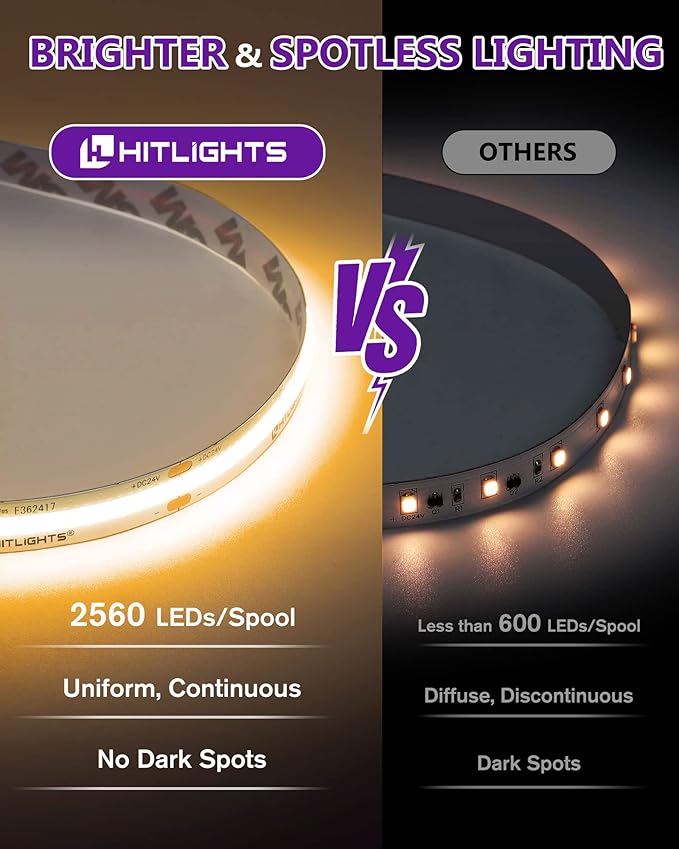 HitLights COB LED Strip Lights Warm White 2700K, 16.4ft Premium High Density - Image 2