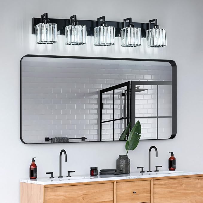 FDPBY Modern Bathroom Vanity Light 5-Lights Plating Black Vanity Light Crystal - Image 8