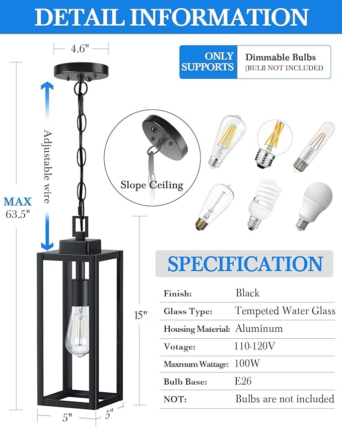 MYHXQ 15'' Large Motion Sensor Outdoor Pendant Lights, Dusk to Dawn Modern - Image 7