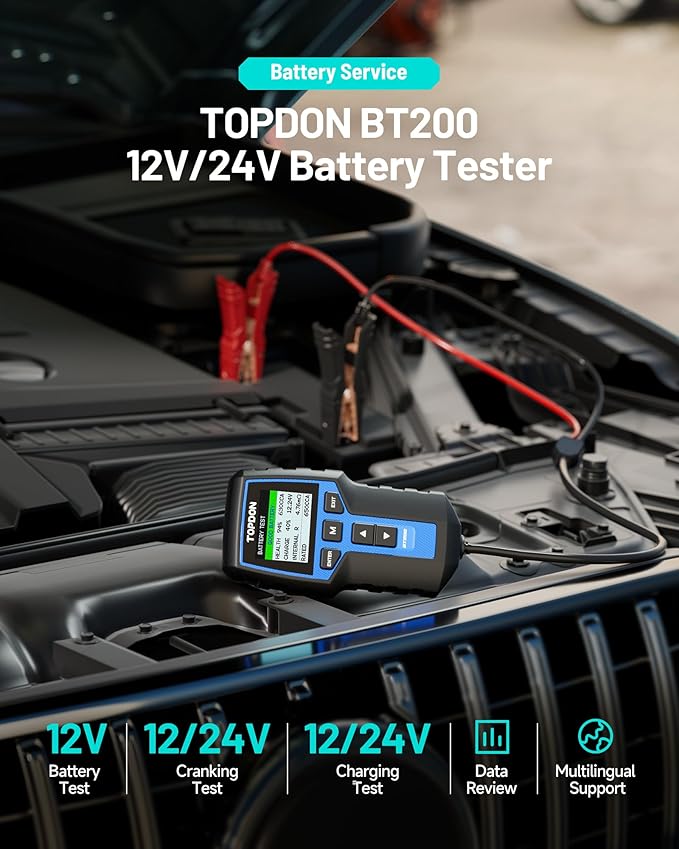 Car Battery Tester 24V 12V Load Tester, TOPDON BT200 100-2000CCA Automotive - Image 2