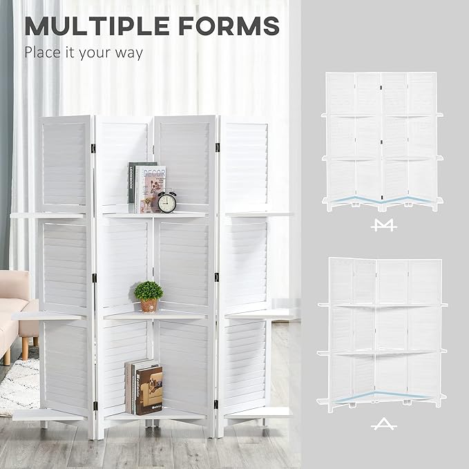 HOMCOM Room Divider, 4 Panel 67" Tall Wood Privacy Screen - Image 6