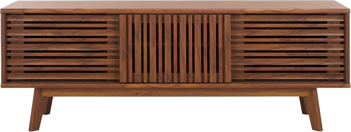 SAFAVIEH ESMA TV Stand for up to 65" Flatscreen – Walnut Brown, Sliding Doors