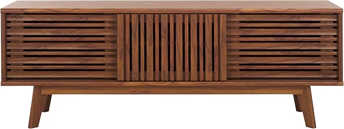 SAFAVIEH ESMA TV Stand for up to 65" Flatscreen – Walnut Brown, Sliding Doors by SAFAVIEH