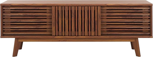 SAFAVIEH ESMA TV Stand for up to 65" Flatscreen – Walnut Brown, Sliding Doors by SAFAVIEH