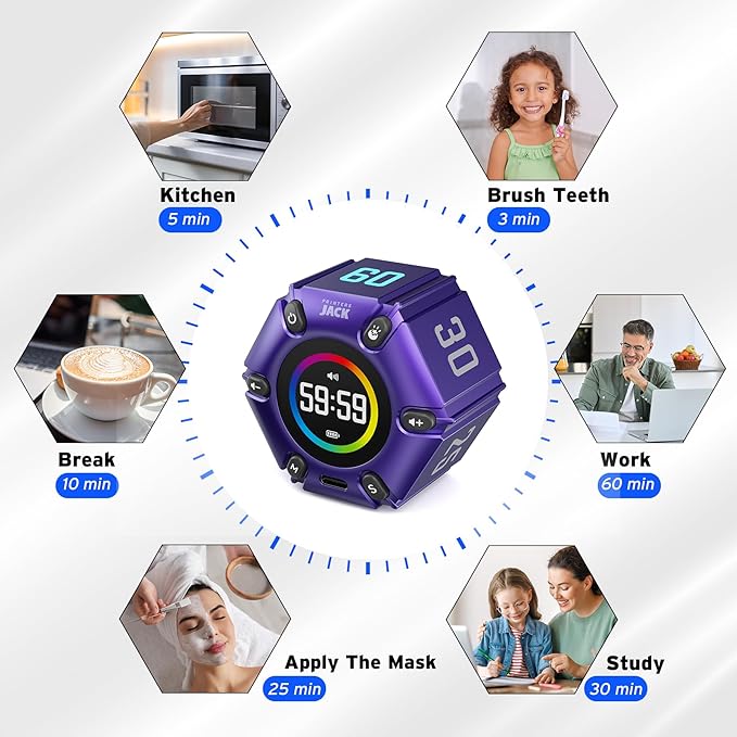 Printers Jack, Productivity Cube Timer, Visual Pomodoro Timer, Mute & Vibration - Image 5