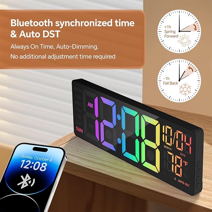 16" Digital Wall Clock with Night Light, Digital Clock with RGB Colors Changing - Image 4