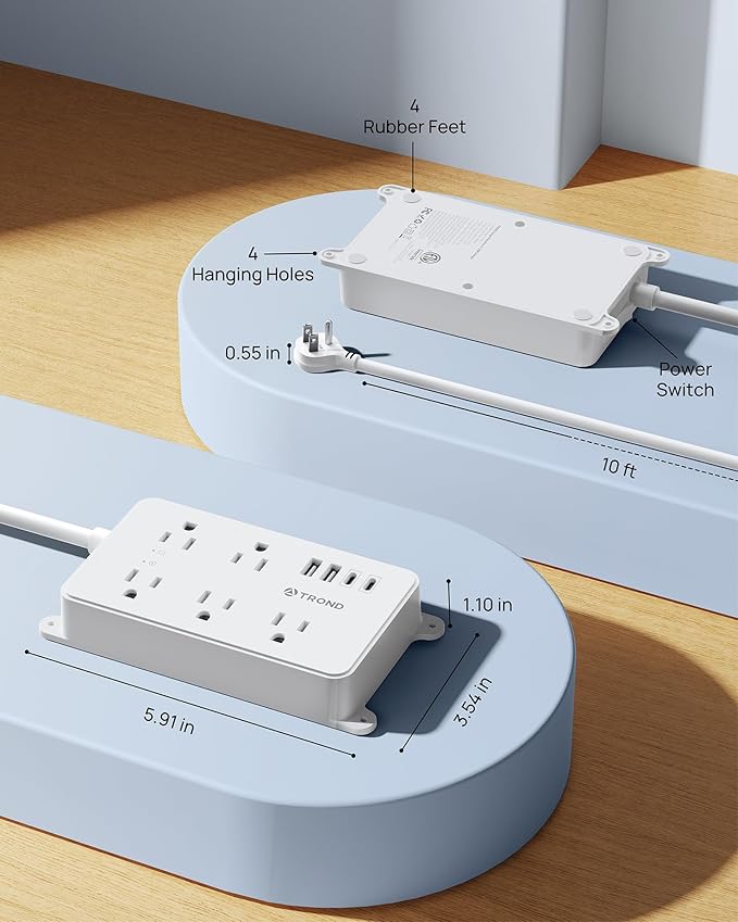 TROND Power Strip with USB, 10ft Extension Cord Surge Protector, 5 Widely - Image 8