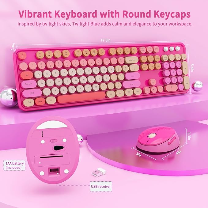 Nowlike Wireless Keyboard and Mouse Combo, Retro Typewriter Keyboard - Image 6