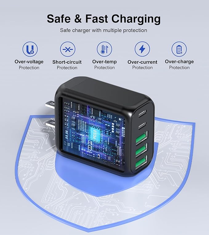 60W USB C Wall Charger Block, 5-Port C Charger Fast Charging Block PD Power - Image 3
