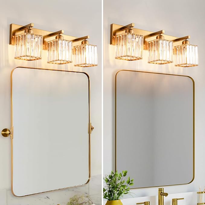 FDPBY Modern Bathroom Vanity Light 3-Lights Gold Crystal Bathroom Wall Light - Image 4