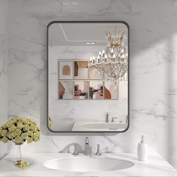 LOAAO Black Metal Framed Bathroom Mirror - Image 6