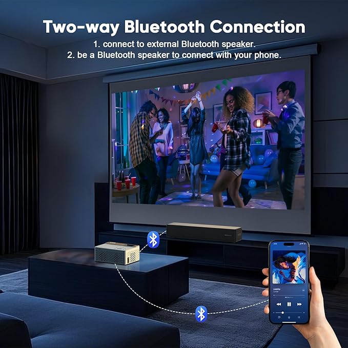 TMY 1080P Full HD Portable Mini Projector, Upgraded Bluetooth Movie Projector - Image 3