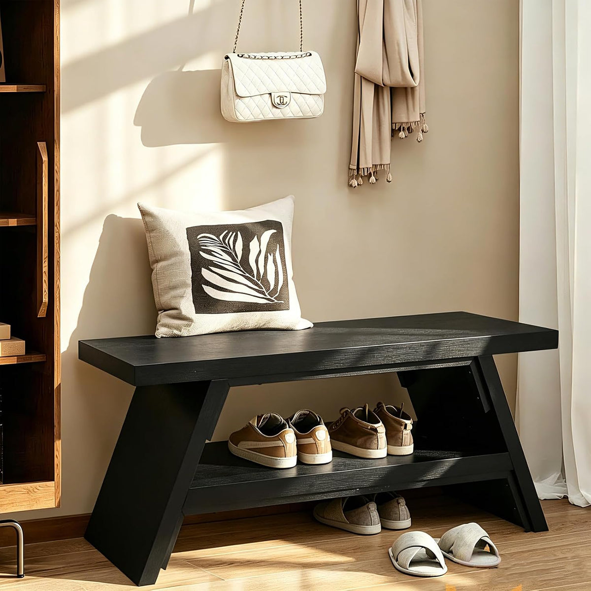 2-tier shoe storage bench, 40" solid wood entryway, main product view