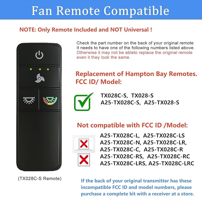 TX028C-S Ceiling Fan Remote Control Replacement - Image 2