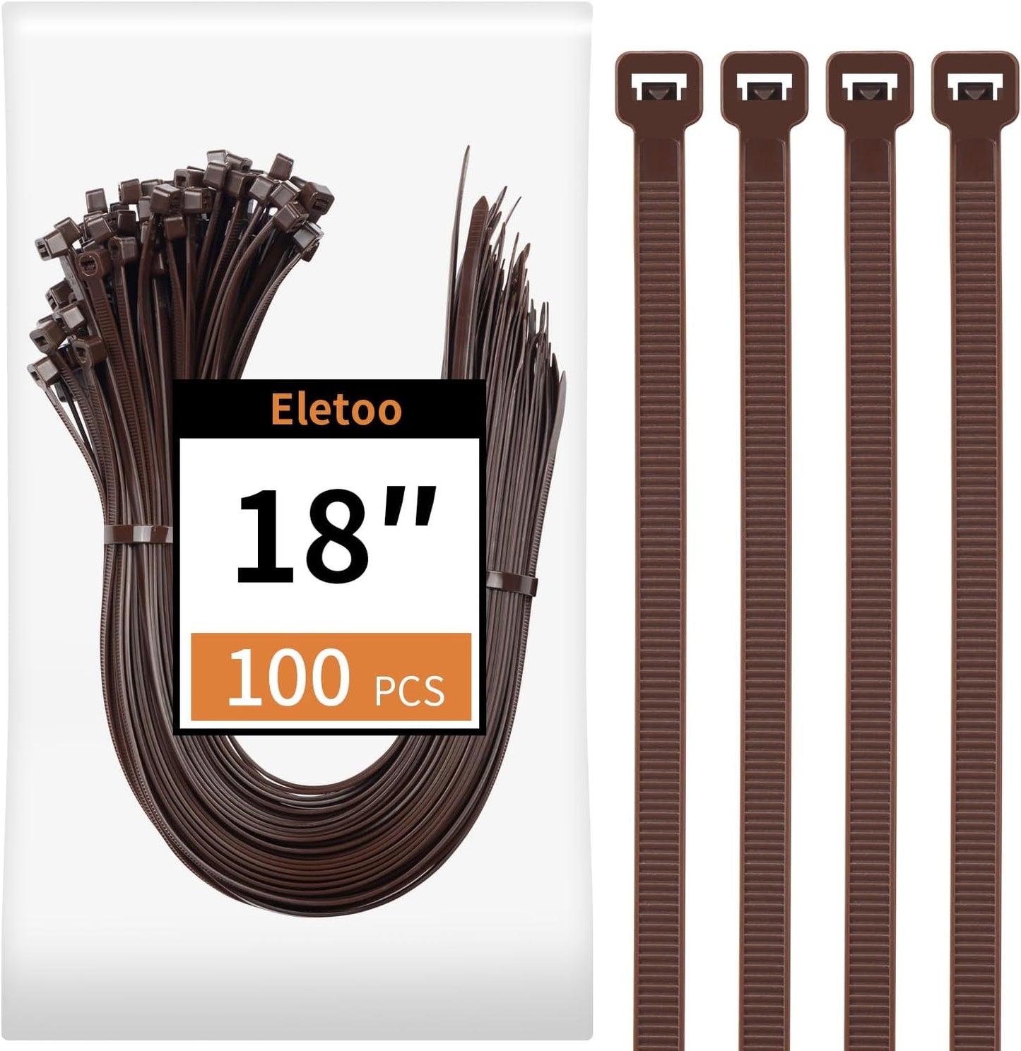 100PCS 18 inch Brown Zip Ties Heavy Duty, 75LBS Tensile Strength, Self-Locking Heavy Duty UV Resistant Cable Ties for Indoor and Outdoor Use