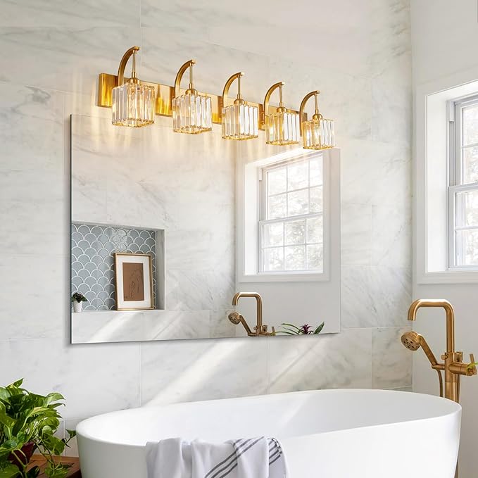 FDPBY 5-Light Crystal Vanity Light, Modern Gold Bathroom Wall Sconce - Image 7