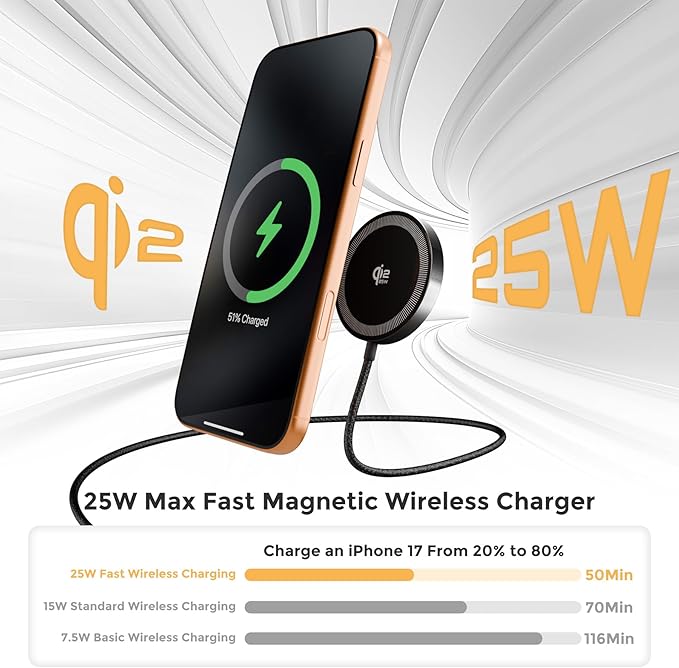 25W Magnetic Wireless Charging Pad: Qi2.2 Qi2 MagSafe Fast Charger - Image 3