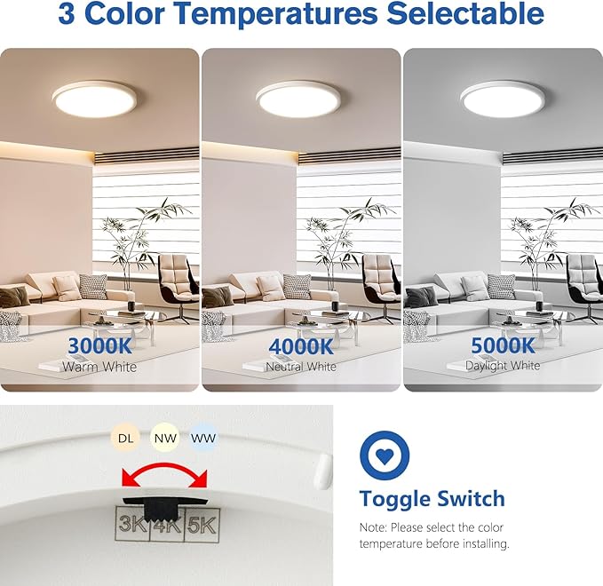 YELIOLED 6 Pack 12 Inch Slim Dimmable LED Flush Mount Ceiling Light Fixtures - Image 2