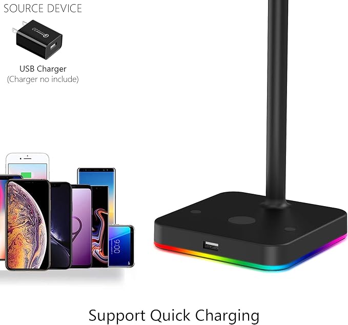 KAFRI RGB Headphone Stand with USB Hub Desk Gaming Headset Holder Hanger Rack - Image 4