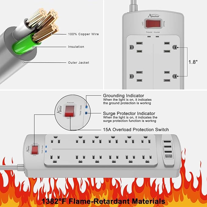 Power Strip, ALESTOR Surge Protector - Image 6