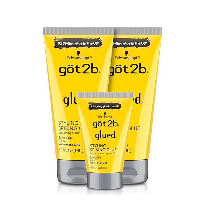 Got2B Glued Styling Spiking Hair Gel 2 - 6 oz tubes + 1 Travel 1.25 oz tube by got2b