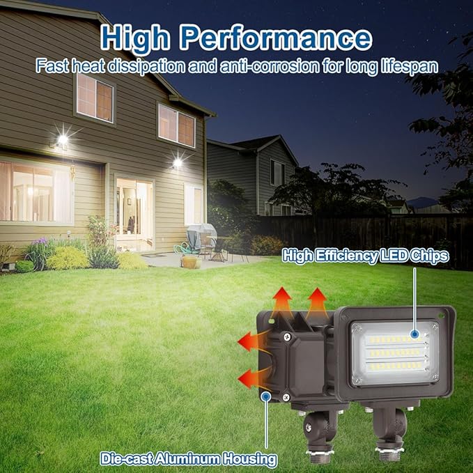 DAKASON 30W LED Flood Light Outdoor, Dusk-to-Dawn Photocell 180° Adjustable - Image 2