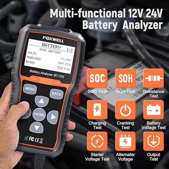 FOXWELL BT705 Car Battery Tester 24V 12V, Professional Automotive 100-2000CCA - Image 2
