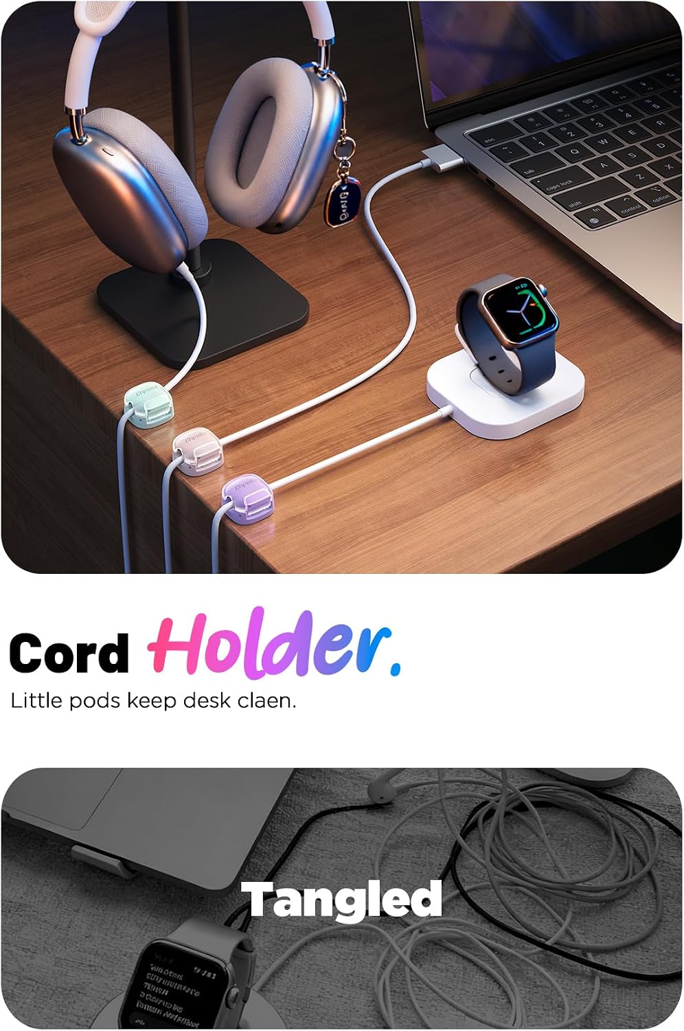 8 Pack Cable Clips, Cord Organizer [1s Lock] Cute Spring Cord Holder | Phone Charger Cord Holder for Nightstand, Girls College Dorm Room Essentials, Home Office Desk Accessories for Women