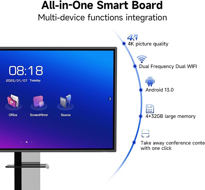 55 Inch Smart Board, Interactive Whiteboard, 4K UHD Touch Screen Digital Board - Image 3