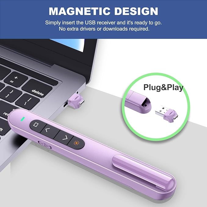 QUI Presentation Clicker for PowerPoint, RF 2.4GHz USB C Wireless Presenter - Image 5