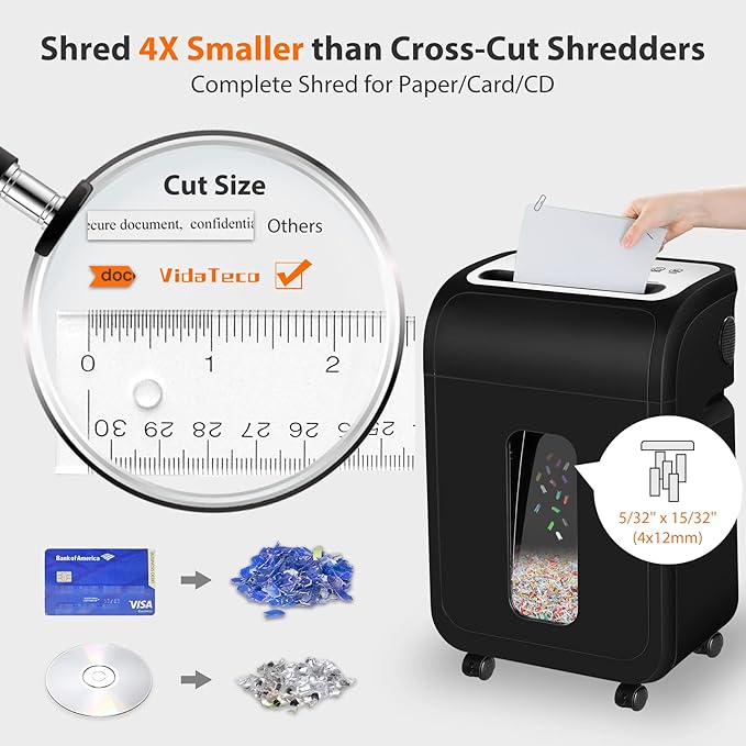 VidaTeco Paper Shredder for Home Office14-Sheet 60-Mins Micro Cut Shredder - Image 2