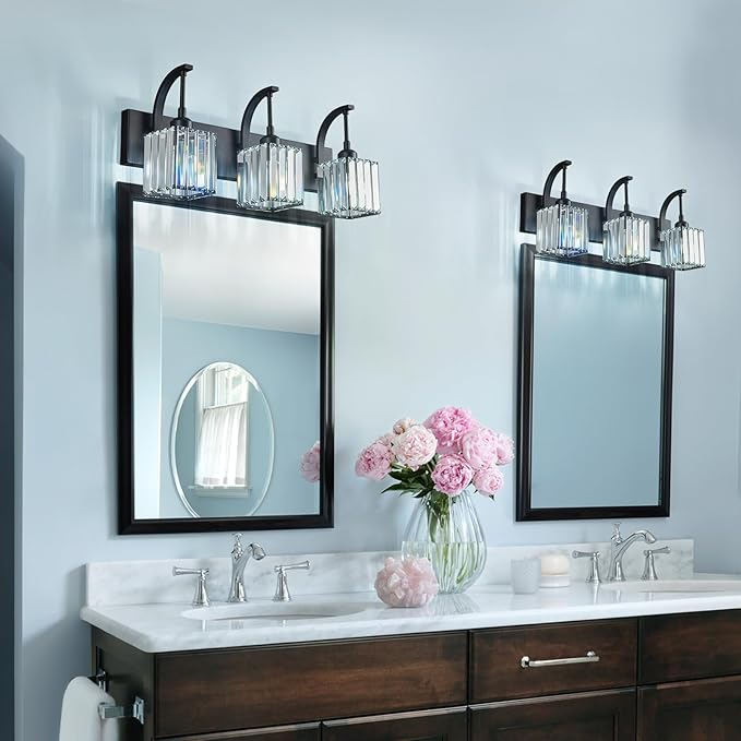 FDPBY Crystal Vanity Lights 3-Light Black Bathroom Vanity Lights Modern Crystal - Image 6