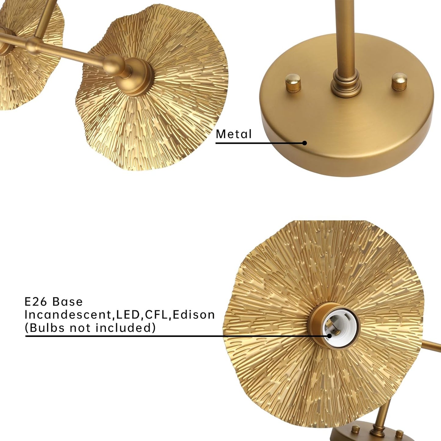 2-Lights Industrial Metal Wall Sconces, Antique Brass Flower Rippled Shade Wall Light Fixture for Bathroom Vanity, Bedroom, Dining Room, Living Room, Farmhouse, Stairs, Hallway