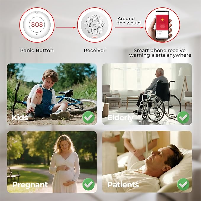 Hapippofa Caregiver Pager Elderly Alert Call Button Life Alert Systems - Image 7