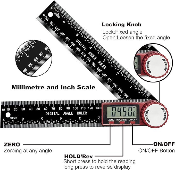 NORTOOLS Digital Angle Finder, 7 inch /200mm T-Bevel Protractor Ruler, - Image 2