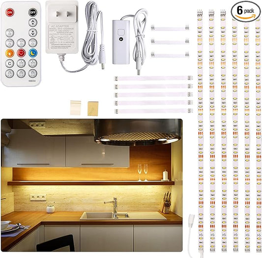 WOBANE Under Cabinet LED Lighting Kit, 24W Adapter, Hidden 2700K Warm White Set by WOBANE