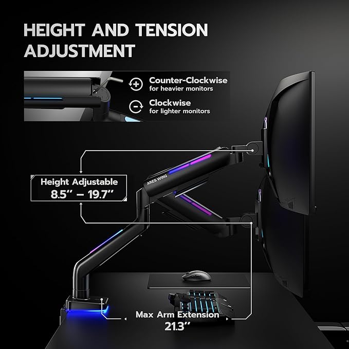 Ultrawide Monitor arm for 17-49'' Heavy Duty Screen up to 44lbs, Gas Spring - Image 6