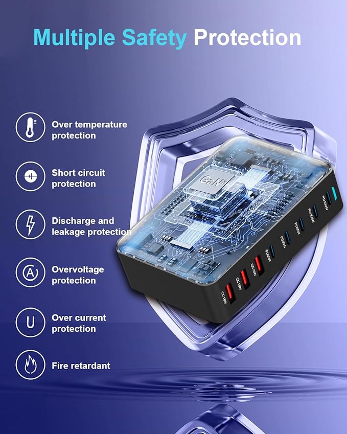 440W Fast USB C GAN Charger Block 8 Port Charging Station HUB Brick Dual PD PPS - Image 6