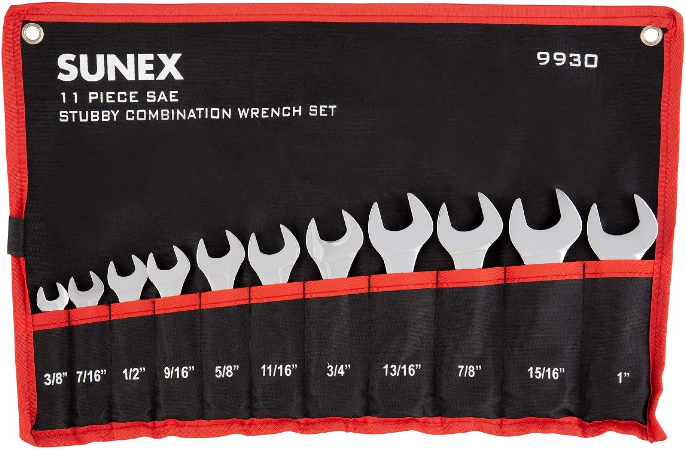 Sunex Tools 9930 SAE Stubby Combination Wrench Set & 9708 3/8-Inch Drive Fractional Crowfoot Flare Nut Wrench Set & 9710M 3/8-Inch Drive Metric Crowfoot Flare Nut Wrench Set